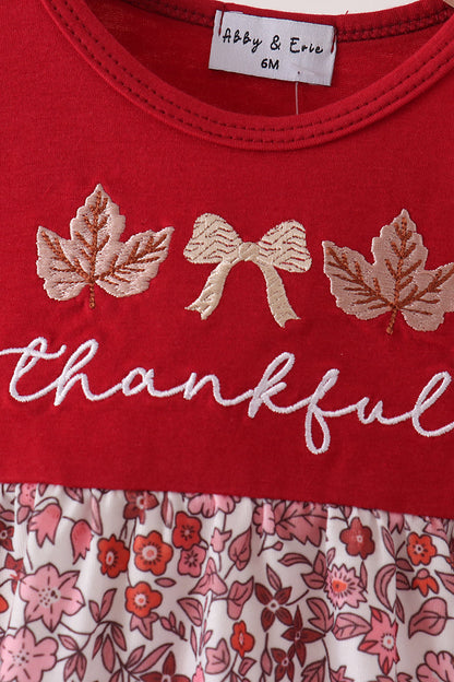 Maroon thankful floral leaves embroidey bubble