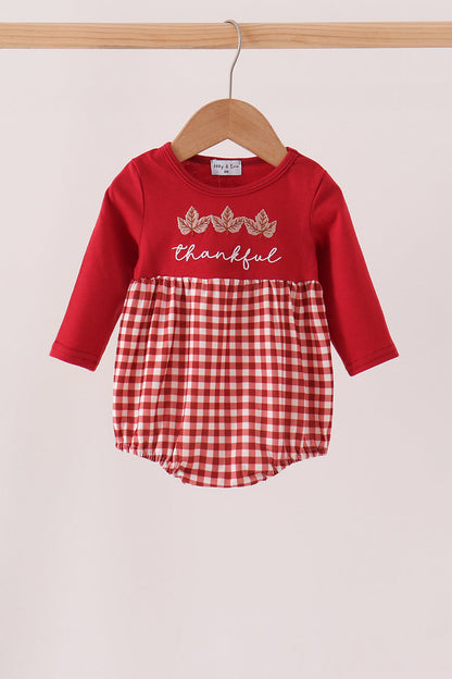Maroon thankful leaves embroidey gingham bubble