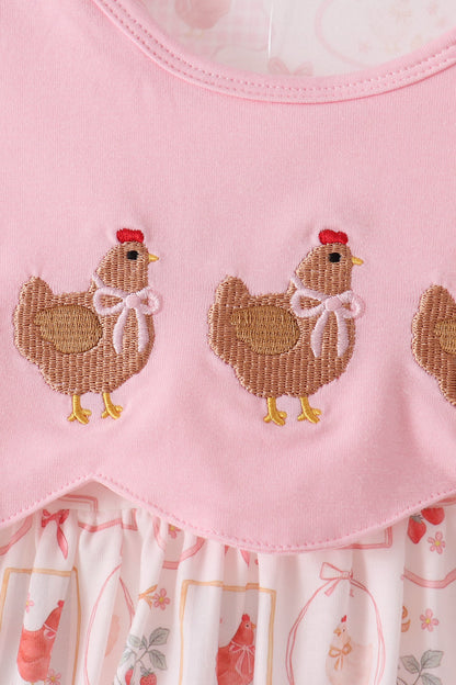Pink chicken embroidery pants set