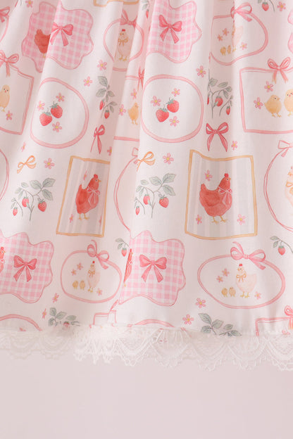 Pink chicken embroidery pants set