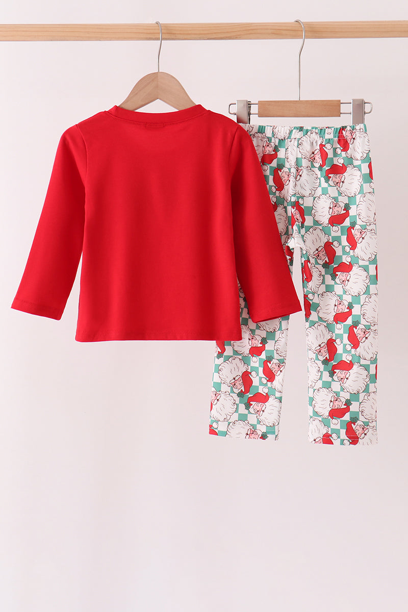 Red Santa Embroidery Pants Set