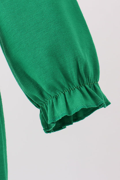 Green Farm Cow Embroidery Ruffle Romper
