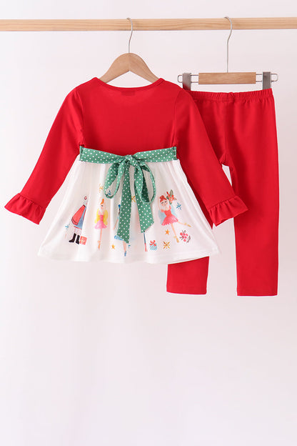 Red Nutcracker Ruffle Pants Set