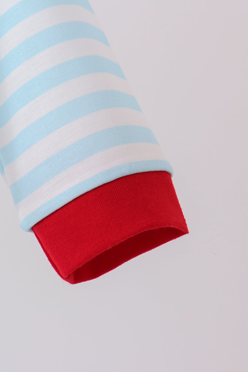 Blue Stripe Holly Jolly Romper