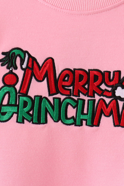 Pink Merry Grinch Embroidery Mom&me Sweatshirt