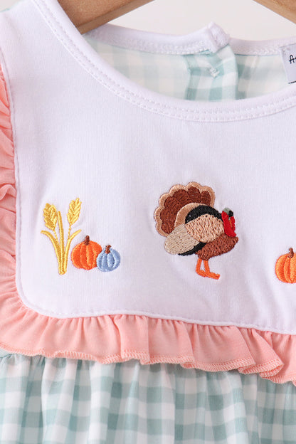 Sage Turkey Embroidery Ruffle Bloomer Set