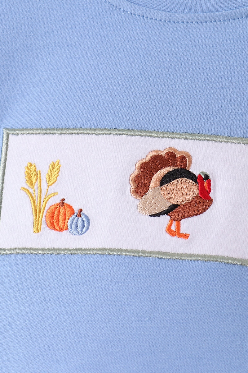 Sage Turkey Embroidery Gingham Pants Set