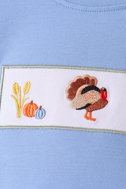 Sage Turkey Embroidery Gingham Pants Set