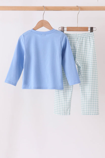 Sage Turkey Embroidery Gingham Pants Set