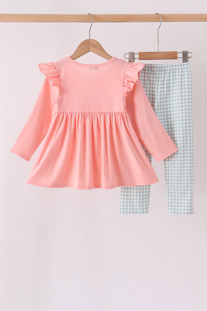 Sage Turkey Embroidery Ruffle Pants Set