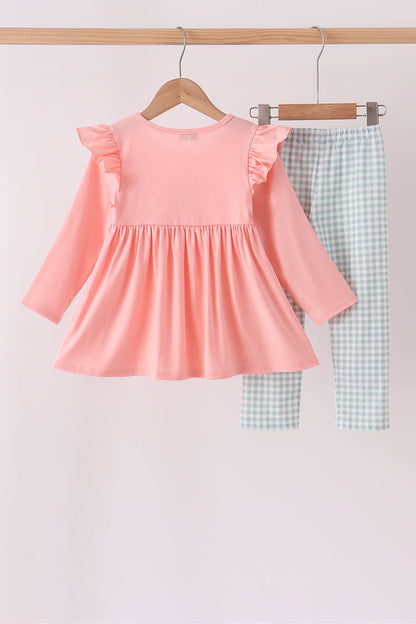 Sage Turkey Embroidery Ruffle Pants Set