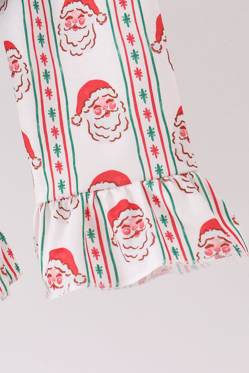 Green Santa Embroidery Ruffle Pants Set