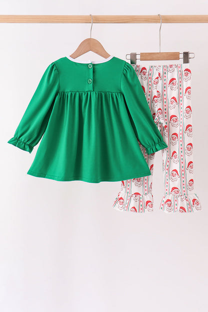Green Santa Embroidery Ruffle Pants Set