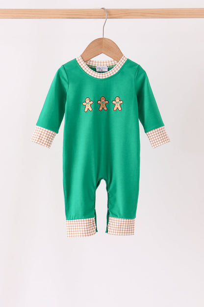 Green Gingerbread Embroidery Romper