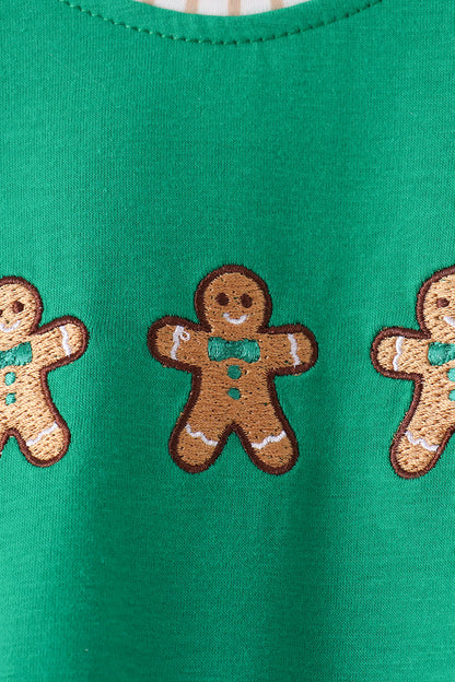Green Gingerbread Embroidery Romper