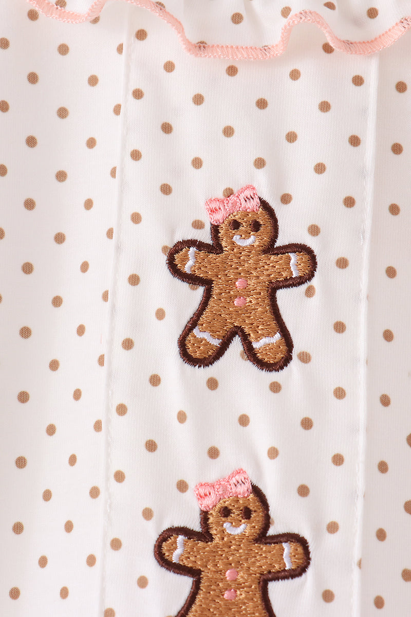 Pink Gingerbread Embroidery Ruffle Pants Set
