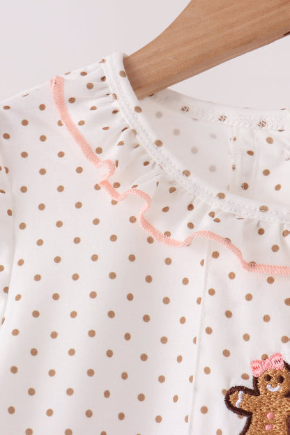 Pink Gingerbread Embroidery Ruffle Pants Set