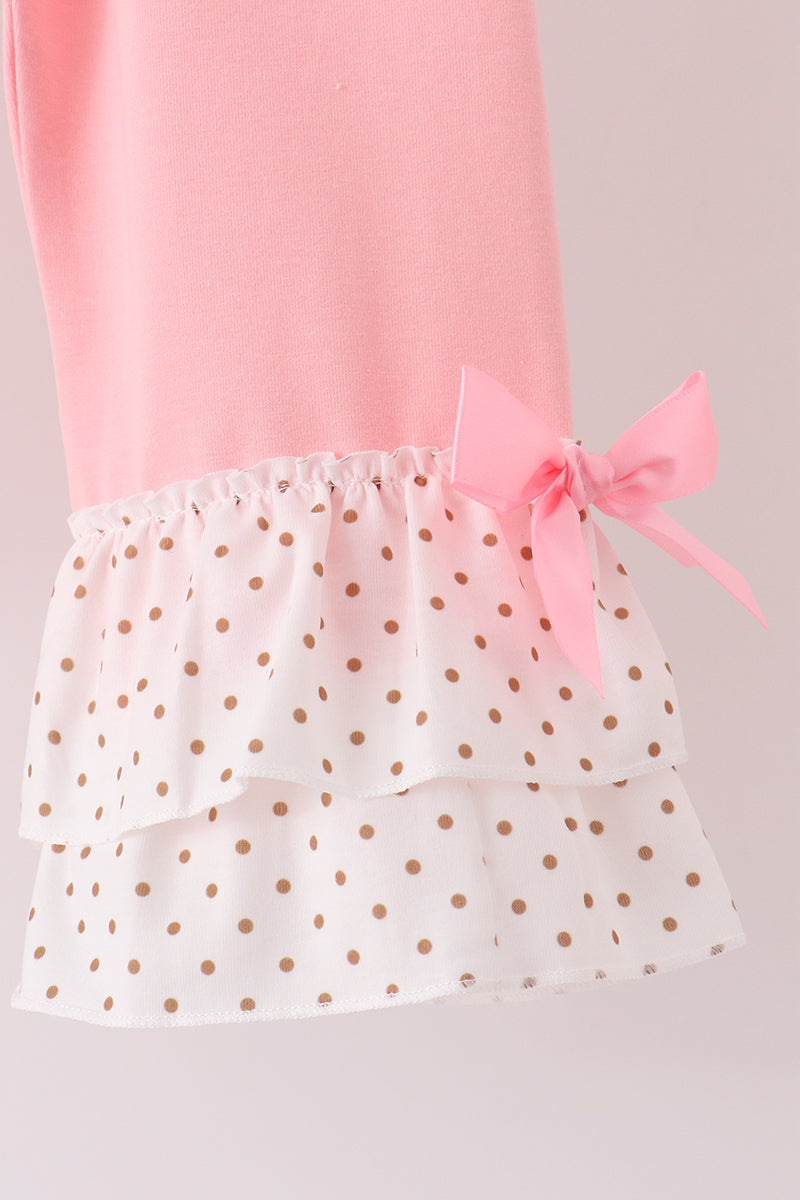 Pink Gingerbread Embroidery Ruffle Pants Set