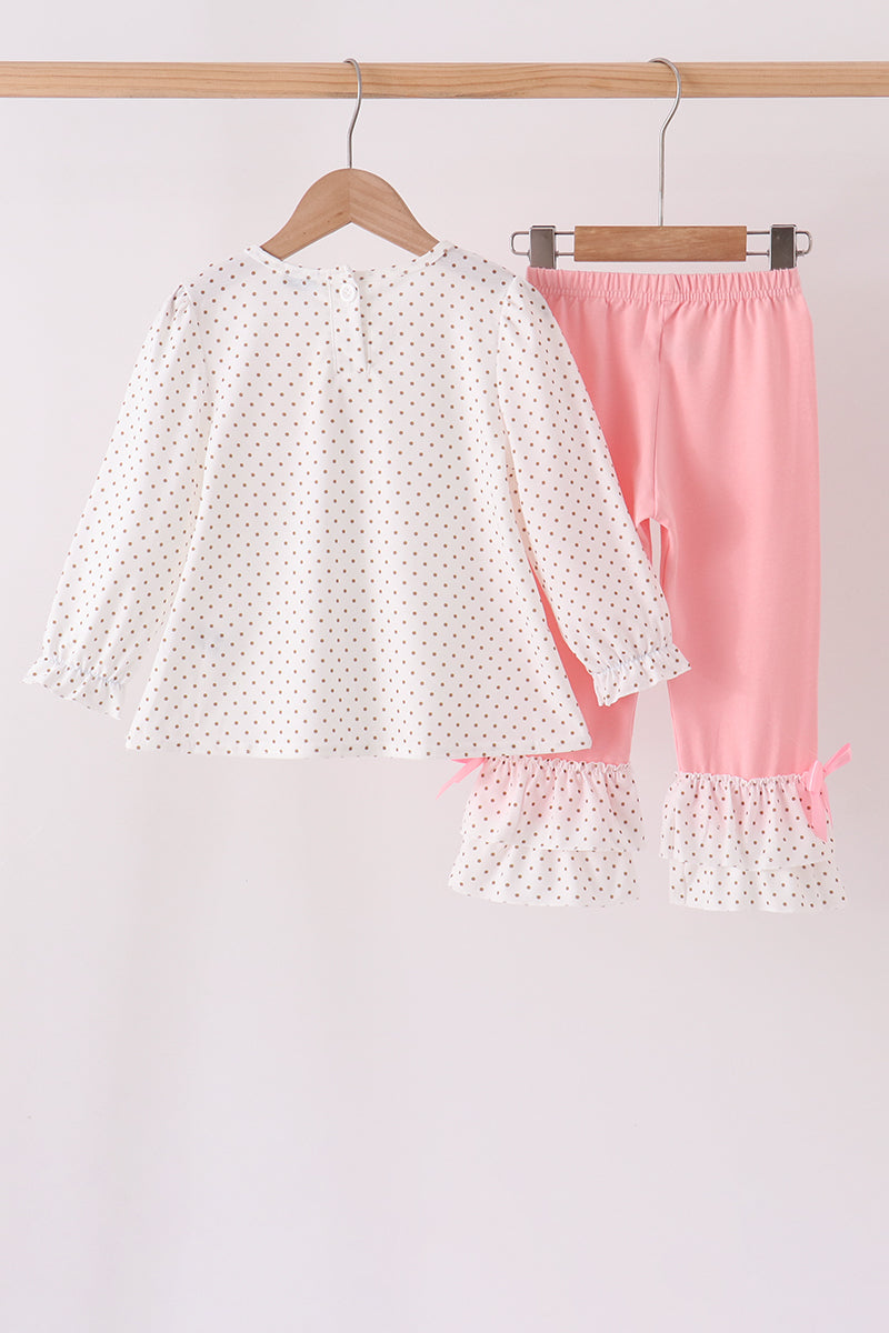 Pink Gingerbread Embroidery Ruffle Pants Set