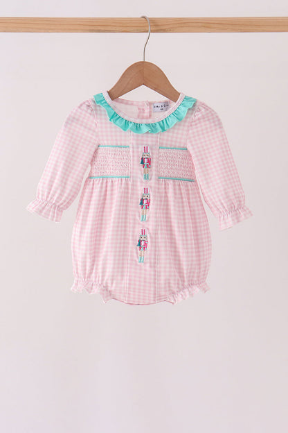 Pink Nutcracker Smocked Ruffle Bubble