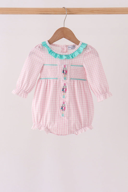 Pink Nutcracker Smocked Ruffle Bubble