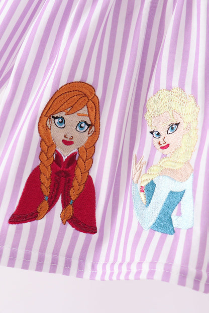 Purple Stripe Frozen Embroidery Bloomer Set