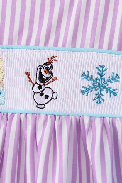 Purple Stripe Frozen Embroidery Ruffle Pants Set