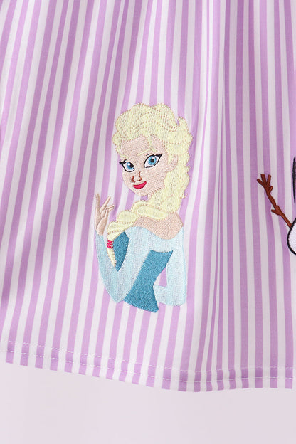 Purple Stripe Frozen Embroidery Dress