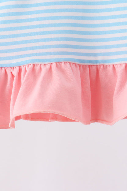 Blue Stripe Princess Embroidery Ruffle Pullover