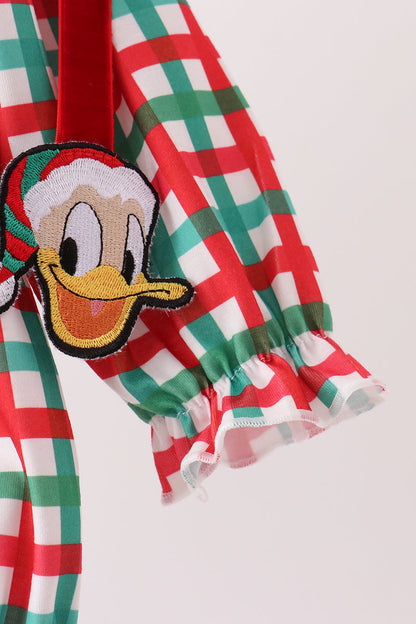 Red Character Embroidery Gingham Bubble