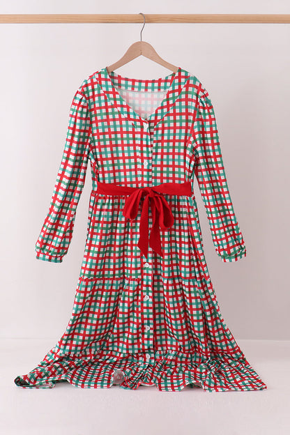 Red Bow Gingham Mom Dress