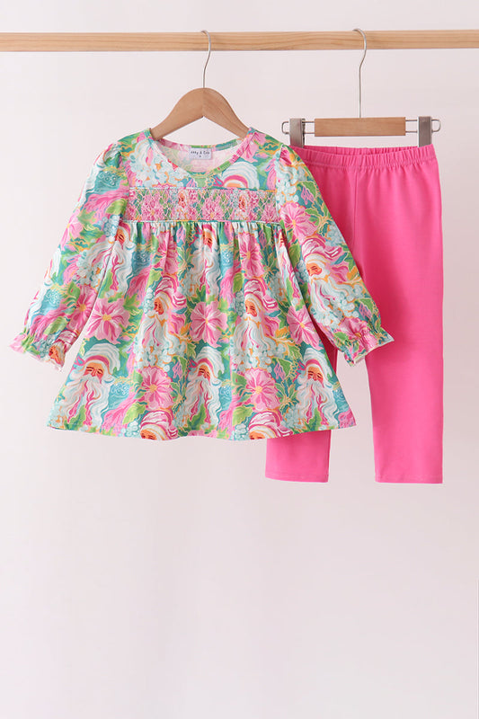 Pink Santa Smocked Pants Set