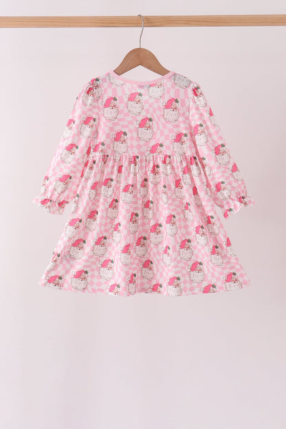 Pink Santa French Knot Ruffle Dress