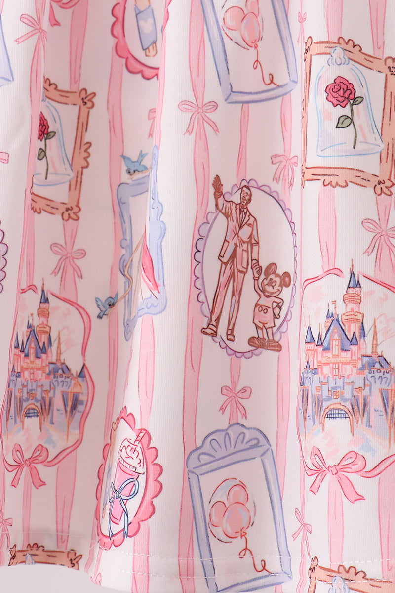 Pink Character Bow Embroidery Ruffle Pants Set