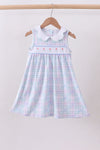 Blue plaid bow floral dress