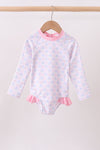 Pink floral print ruffle rashguard