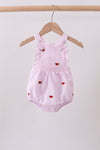 Pink stripe watermelon embroidery seersucker ruffle bubble