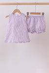 Purple seersucker butterfly embroidery shorts set