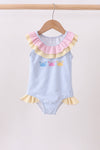 Colorblock crab embroidery ruffle swimsuit