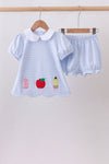 Blue Apple pencil Embroidery Bloomer Set
