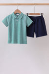 Green Stripe Polo Set