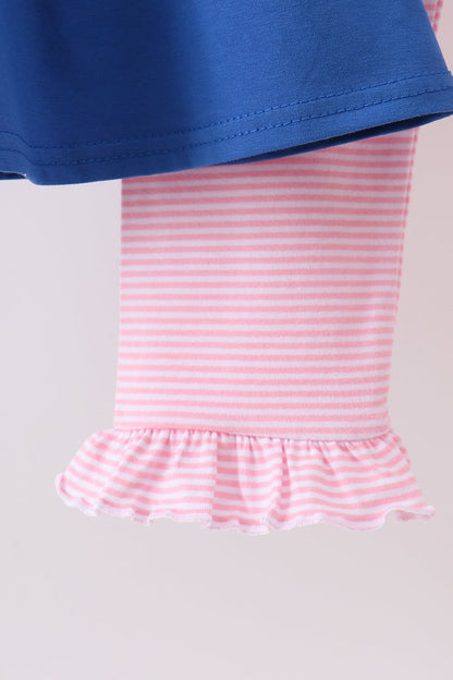 Royal blue puppy pumpkin embroidery pants set