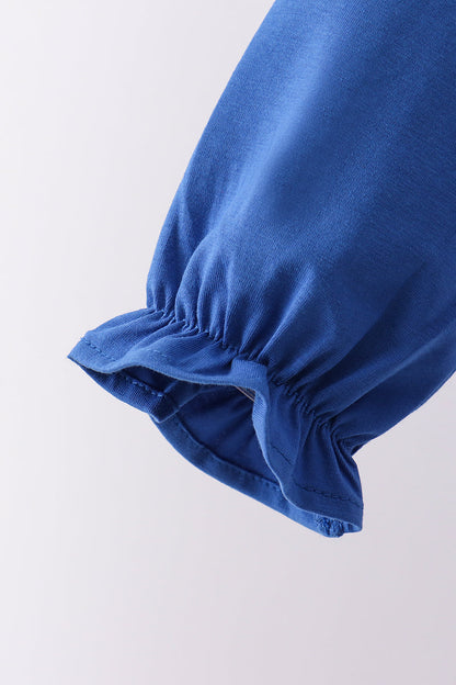 Royal blue puppy pumpkin embroidery pants set