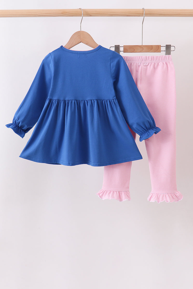 Royal blue puppy pumpkin embroidery pants set