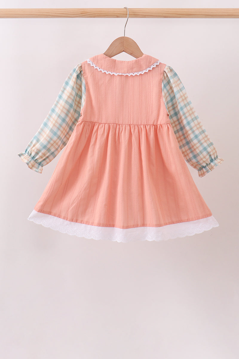 Pumpkin Jacquard plaid button dress