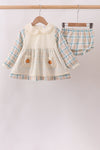 Cream pumpkin embroidery plaid bloomer set