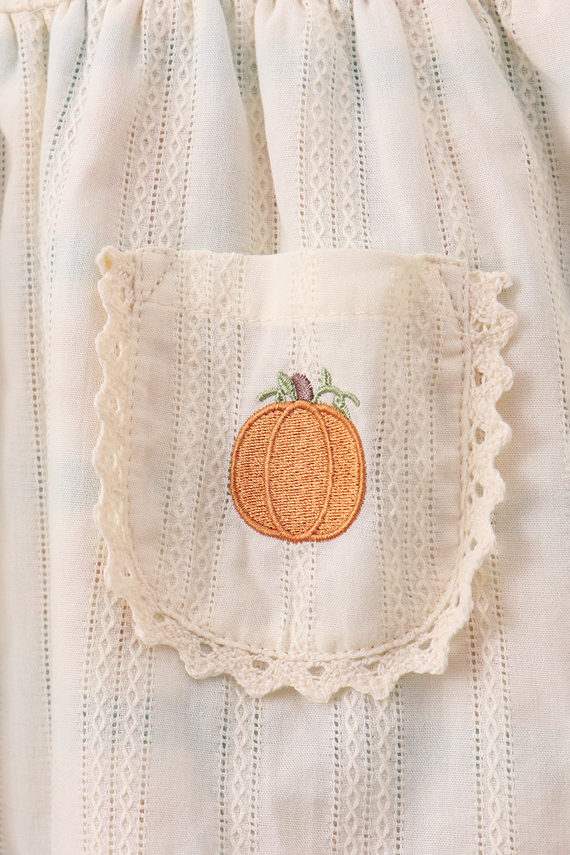 Cream pumpkin embroidery plaid bloomer set