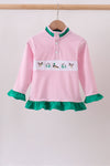 Pink stripe duck embroidery ruffle pullover