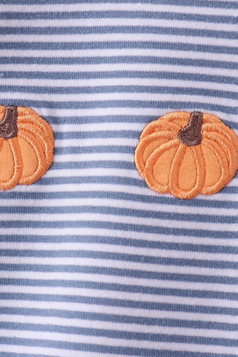 Teal stripe pumpkin embroidery bubble