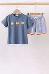 Teal pumpkin embroidery shorts set